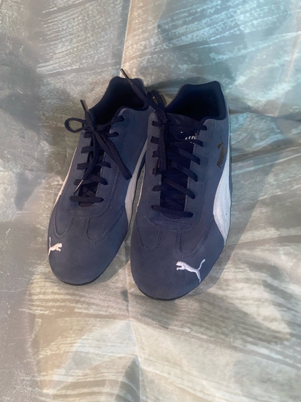 Puma Navy and White Low-Top Suede Trainers